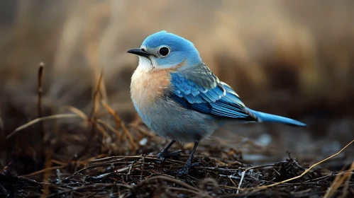 Azure Plumage Bird on Ground