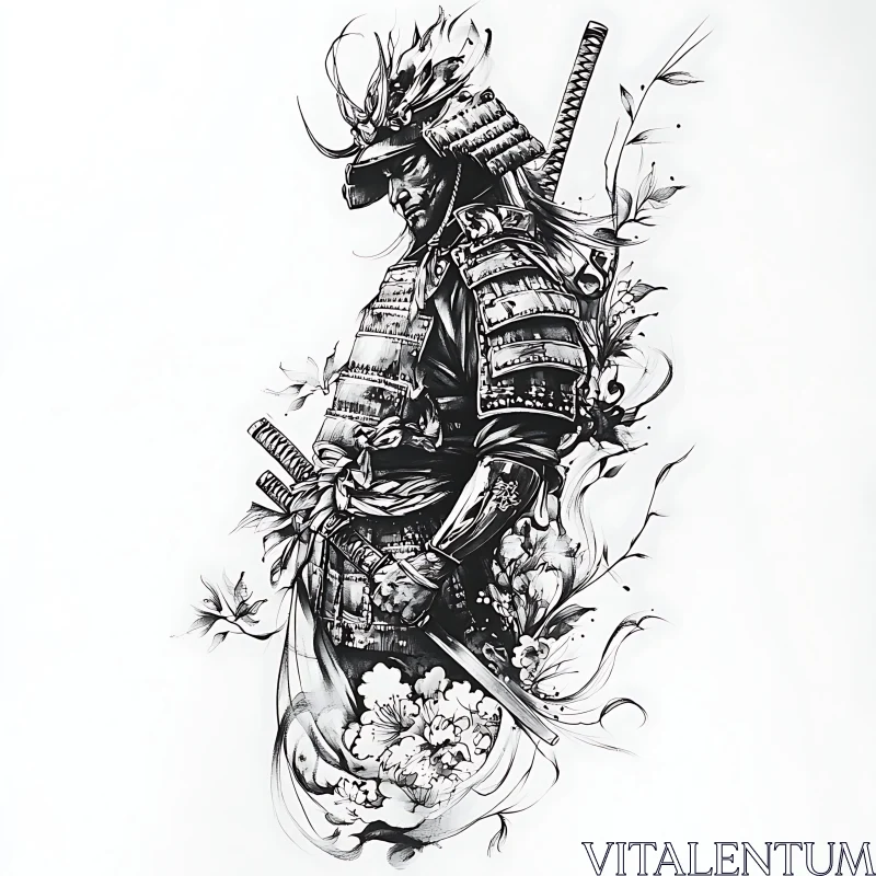 AI ART Monochrome Samurai Warrior Art