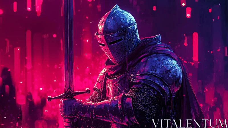 AI ART Armored Knight in Neon Light