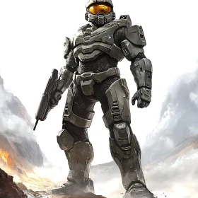 Armored Soldier on a Battlefield