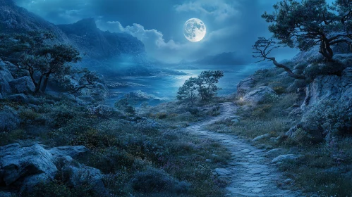 Full Moon Over Rocky Pathway