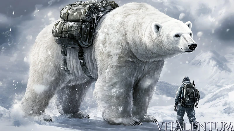 AI ART Bear with Backpack in Winter Scene