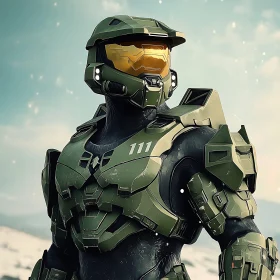 Armored Soldier on Snowy Mountain