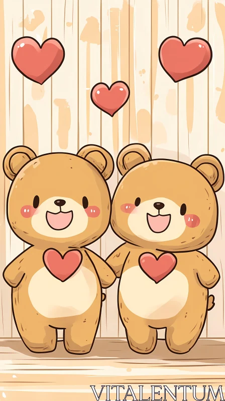 Charming Teddy Bear Pair Illustration AI Image