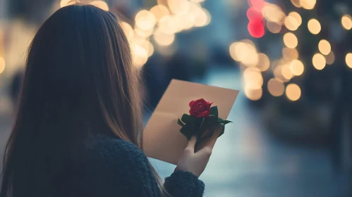 Woman with Rose and Love Letter