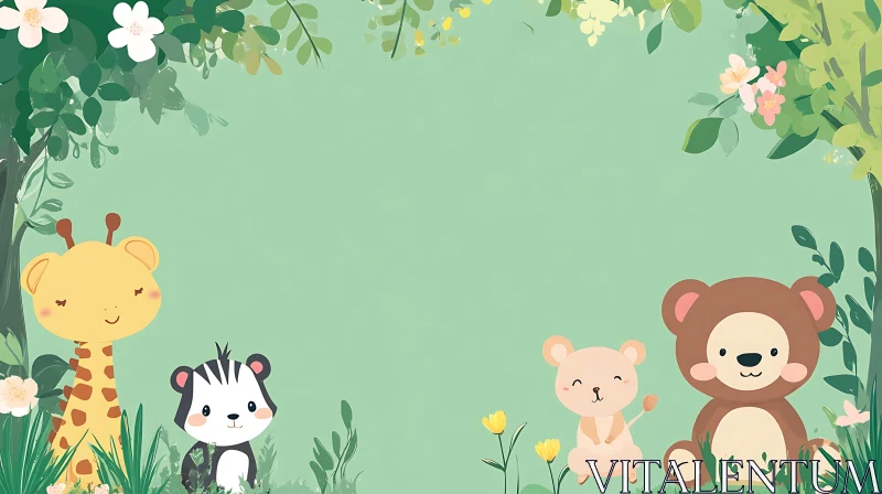 Cute Forest Animal Cartoon Illustration AI Image