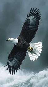 Bald Eagle Soars Over Waters