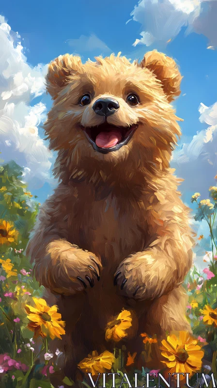 Playful Bear Cub Painting AI Image