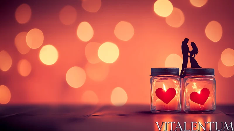 Love in Jars: A Romantic Silhouette Scene AI Image