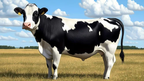 Peaceful Field with Grazing Cow