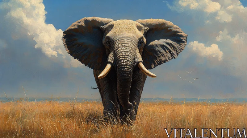 Elephant in Wild Landscape AI Image