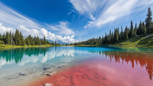 Pristine Mountain Lake with Red and Blue Water