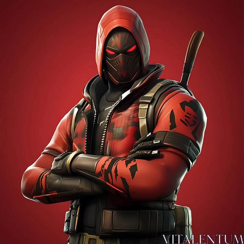 Crimson Warrior: Masked Figure in Red AI Image