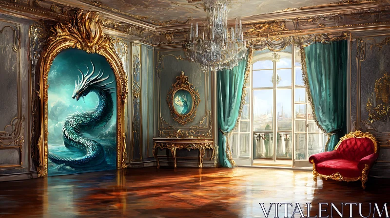 AI ART Ornate Room with Dragon Portal