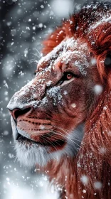 Lion Amidst Snowflakes