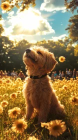 Golden Moment with Dog and Flowers
