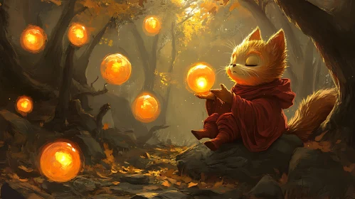 Mystical Cat Monk in the Woods