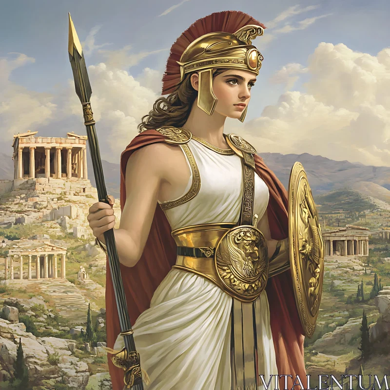 Ancient Greek Goddess Athena Portrait AI Image