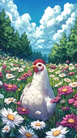 Chicken Amidst Vibrant Wildflowers