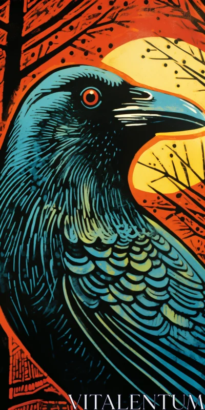 AI ART Abstract Raven Illustration with Red Eye