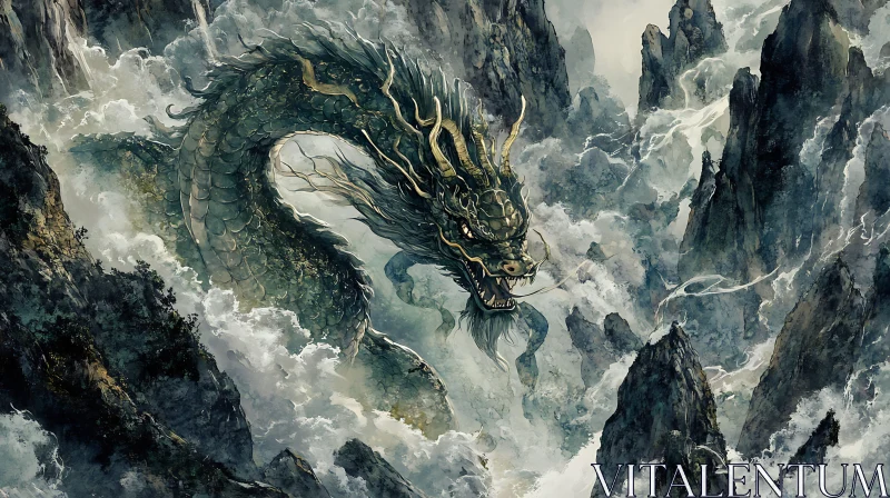 AI ART Mythical Dragon in Mountainous Realm