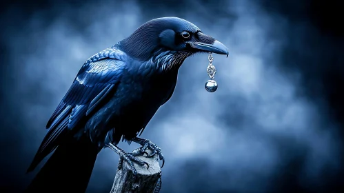 Raven with Silver Pendant