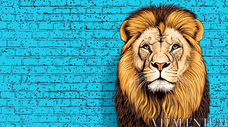 Lion Mural with Blue Background AI Image