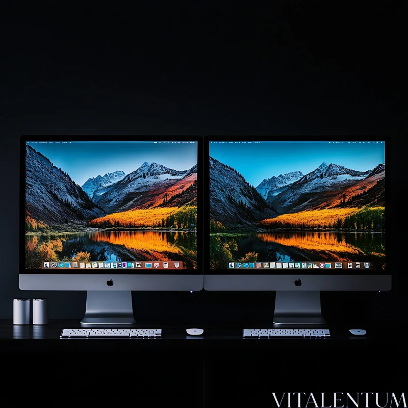 Stylish Dual Screen Desktop Setup AI Image