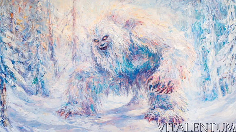 Abominable Snowman Painting in Snowy Landscape AI Image