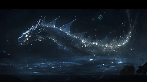 Mystical Water Dragon in Night Landscape