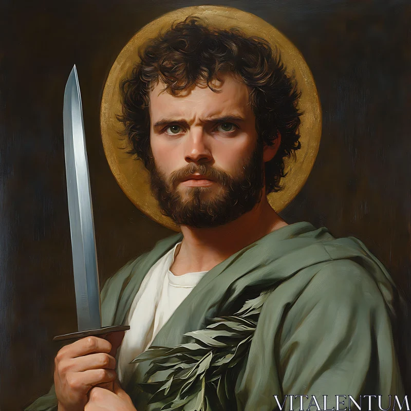 AI ART Bearded Man with Sword and Halo