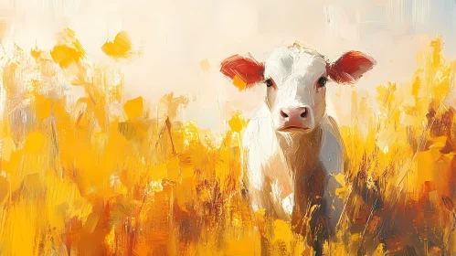 Cow in a Sunny Yellow Field