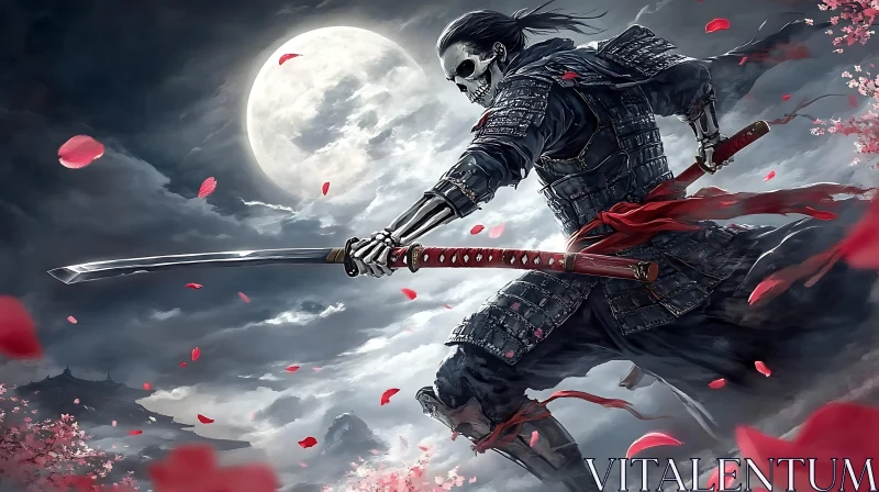 AI ART Undead Warrior with Katana and Moon