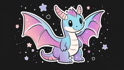 Pastel Dragon in Starry Night Cartoon