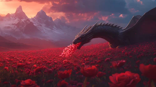 Dragon and Flowers in Mountain Meadow