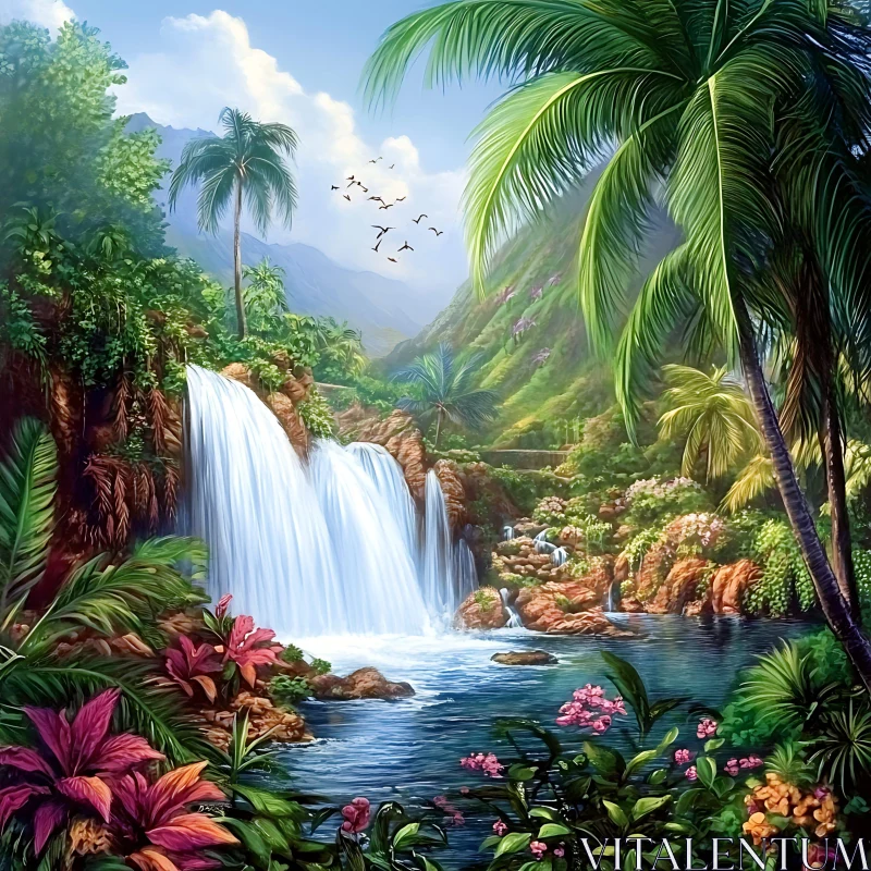 Nature's Majestic Tropical Falls AI Image