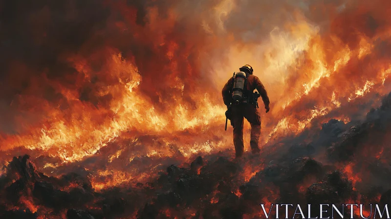 Firefighting Amidst Intense Wildfire AI Image