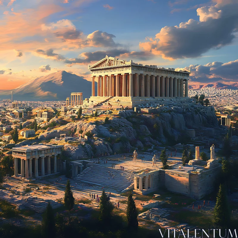 Ancient Acropolis at Sunset AI Image