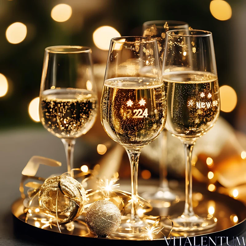 Festive Champagne Toast for New Year AI Image