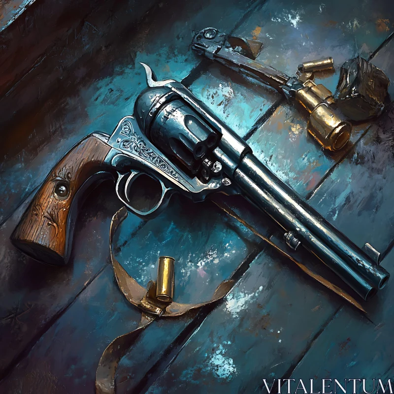 AI ART Vintage Revolver and Rifle Still Life