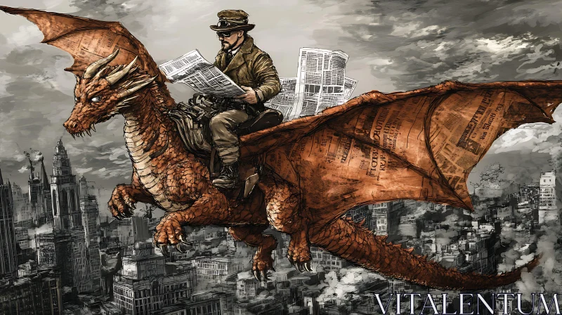 AI ART Dragon Courier in Steampunk Metropolis