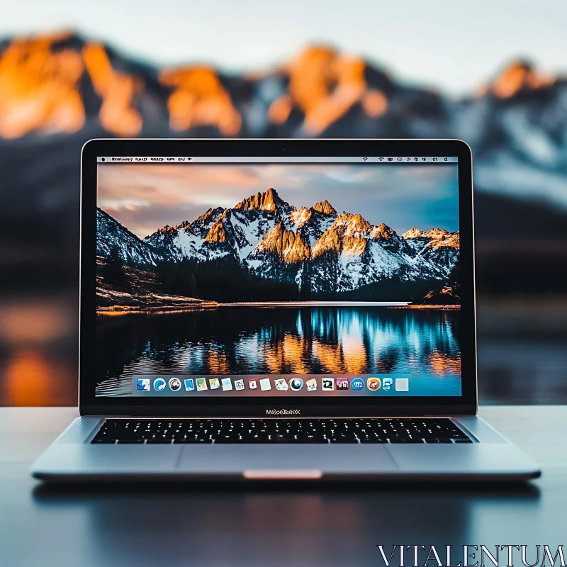 Laptop with Beautiful Nature Display AI Image