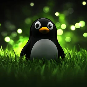 Cartoon Penguin in Greenery