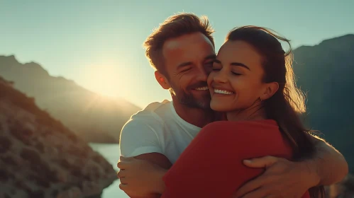 Couple's Affectionate Sunset Moment