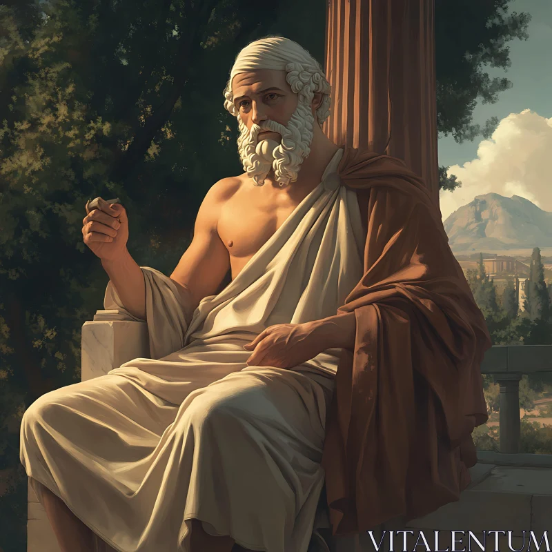 Classical Man Portrait with Mountain View AI Image