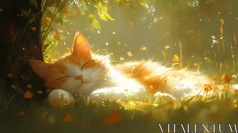 Peaceful Cat Resting in Nature AI Image