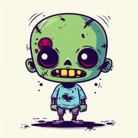 Cartoon Illustration of Surprised Little Zombie