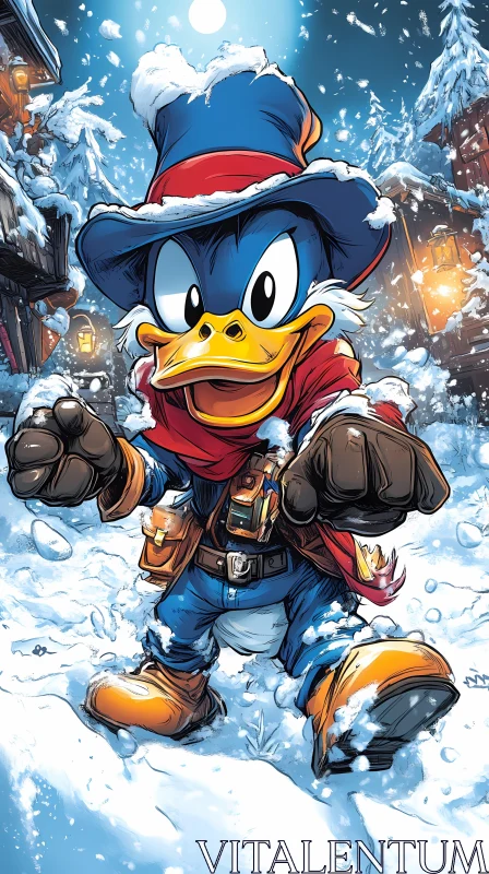 Snowy Cartoon Duck Story AI Image