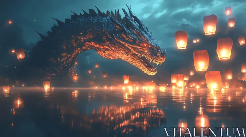 AI ART Serene Dragon with Floating Lights