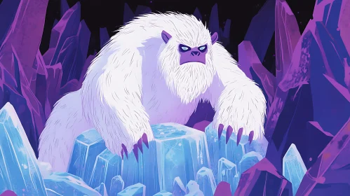 Cartoon Yeti in a Crystal Cave